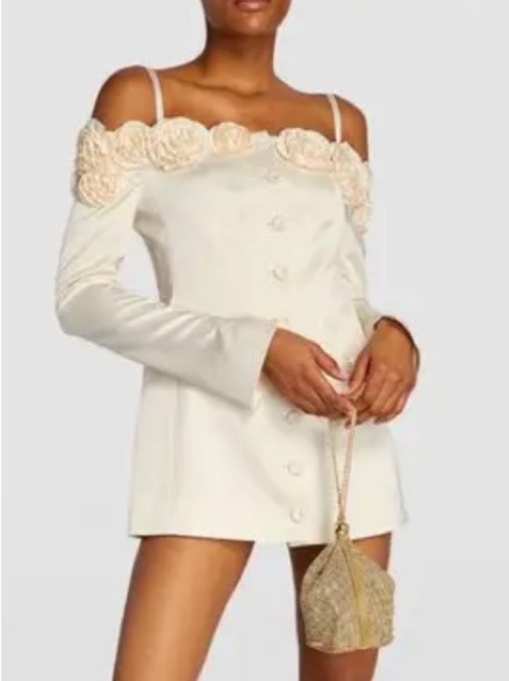 Anna October Micaela blazer dress Cream Off-Shoulder Flower-Trim Mini FWRD XS